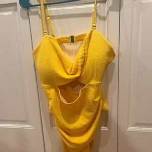 SHEIN Yellow Textured Cutout One Piece